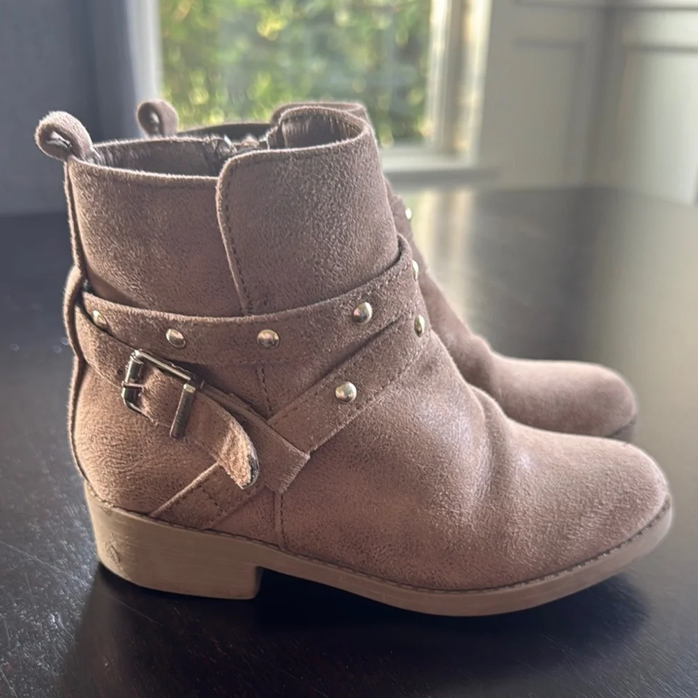 MIA Tan Suede-Like Ankle Boots with Western Flair